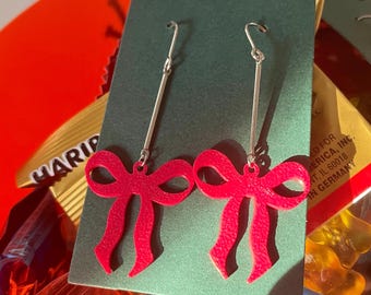 Red Bow Earrings, Valentine's Day Bow Earrings, Ribbon Bow Dangle Lightweight Earrings, Jewelry Gifts Under 20