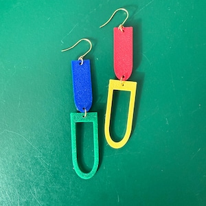 Colorful Lightweight Geometric Earrings, Long Red Green Blue Yellow Dangle Earrings