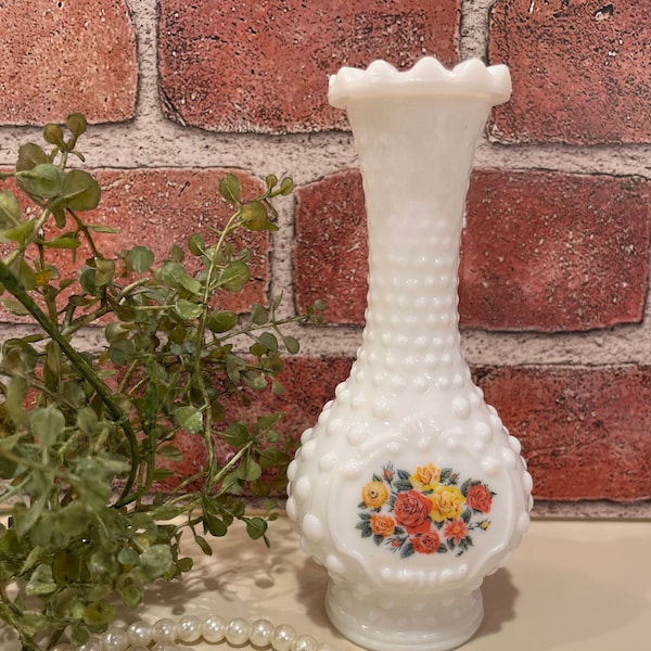 Vintage Avon floral hobnail milk glass bud vase/shabby chic/feminine vase/vintage bud vase/vintage Avon/shabby chic decor