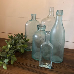 Collection of antique bottles 1800-1900s/vintage glass bottles/vintage glass/collection/shelf decor