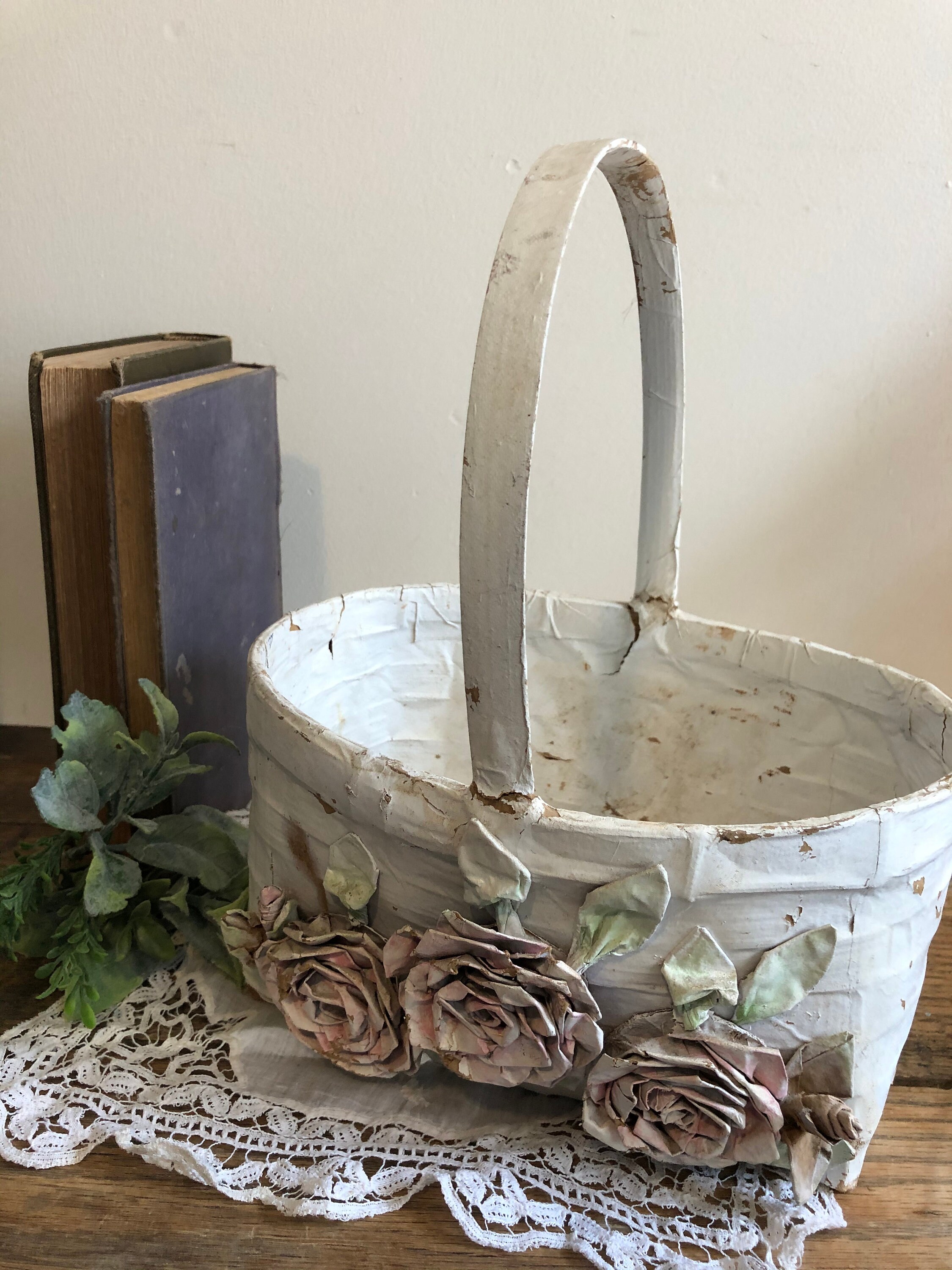 Vintage Papiermâché Basket/shabby Chic Etsy