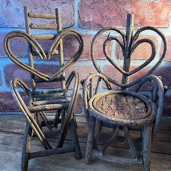 Twig rustic doll chair/rustic decor/Rustic plant stand/twig ladder back chair/heart themed twig chair/rustic country