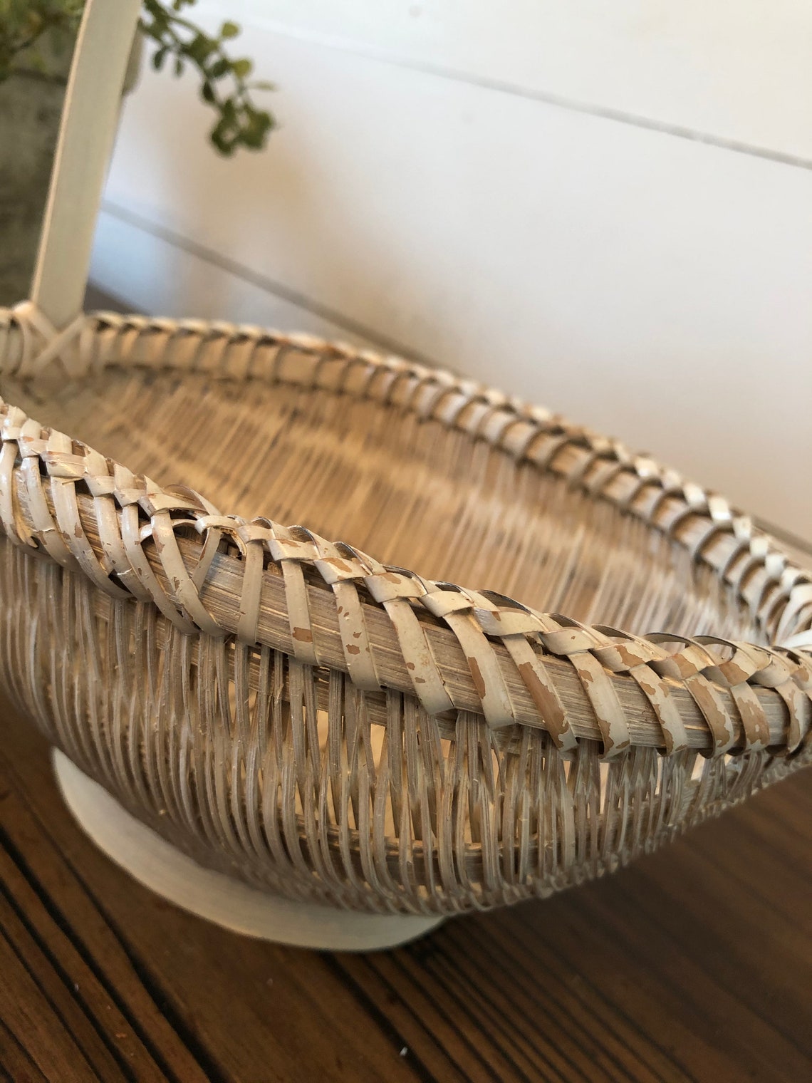 White Unique Boat Shaped Wicker Basket / Chippy White / Mini Etsy