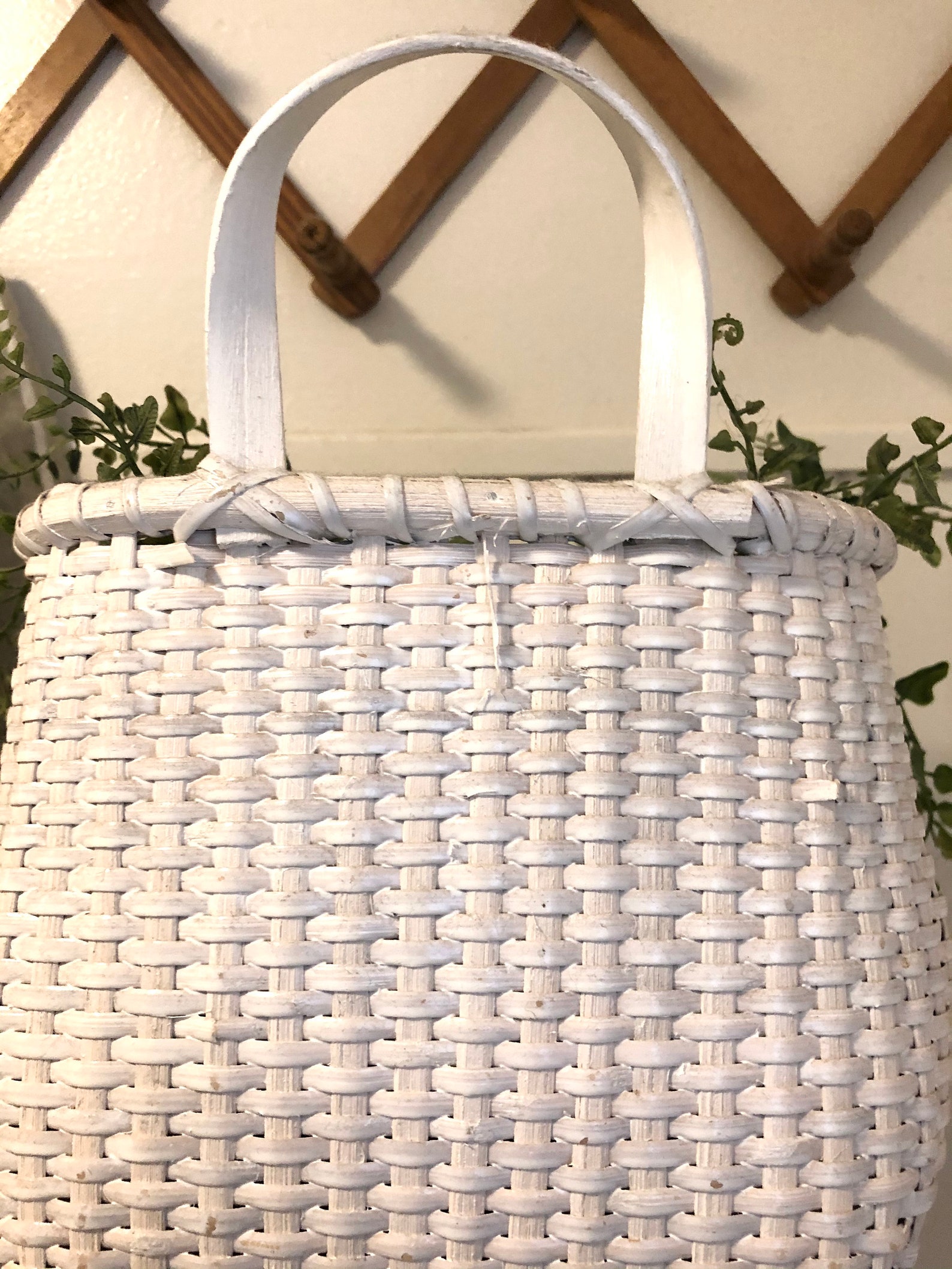 Vintage White Hanging or Standing Wicker Basket - Etsy