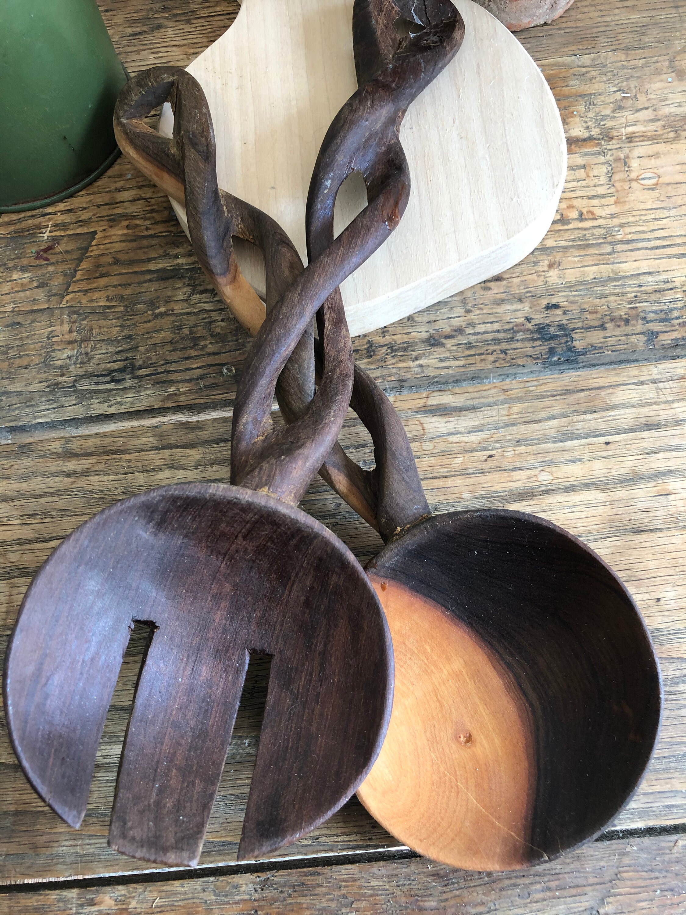 Vintage wood salad servers Etsy
