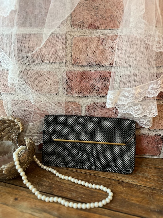 Mesh Whiting and Davis Co clutch/Vintage 1950s Bla