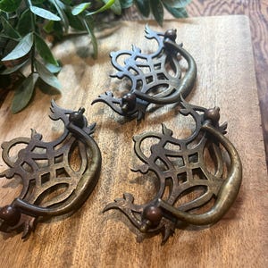 Vintage Victorian style batwing brass drawer pulls/vintage brass drawer pulls/set of 3/vintage cabinet pulls/furniture restoration/ hardware