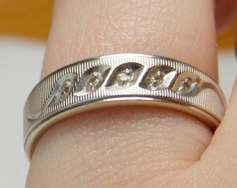 14k White Gold Ring with Five Diamond Chips - White Gold Band