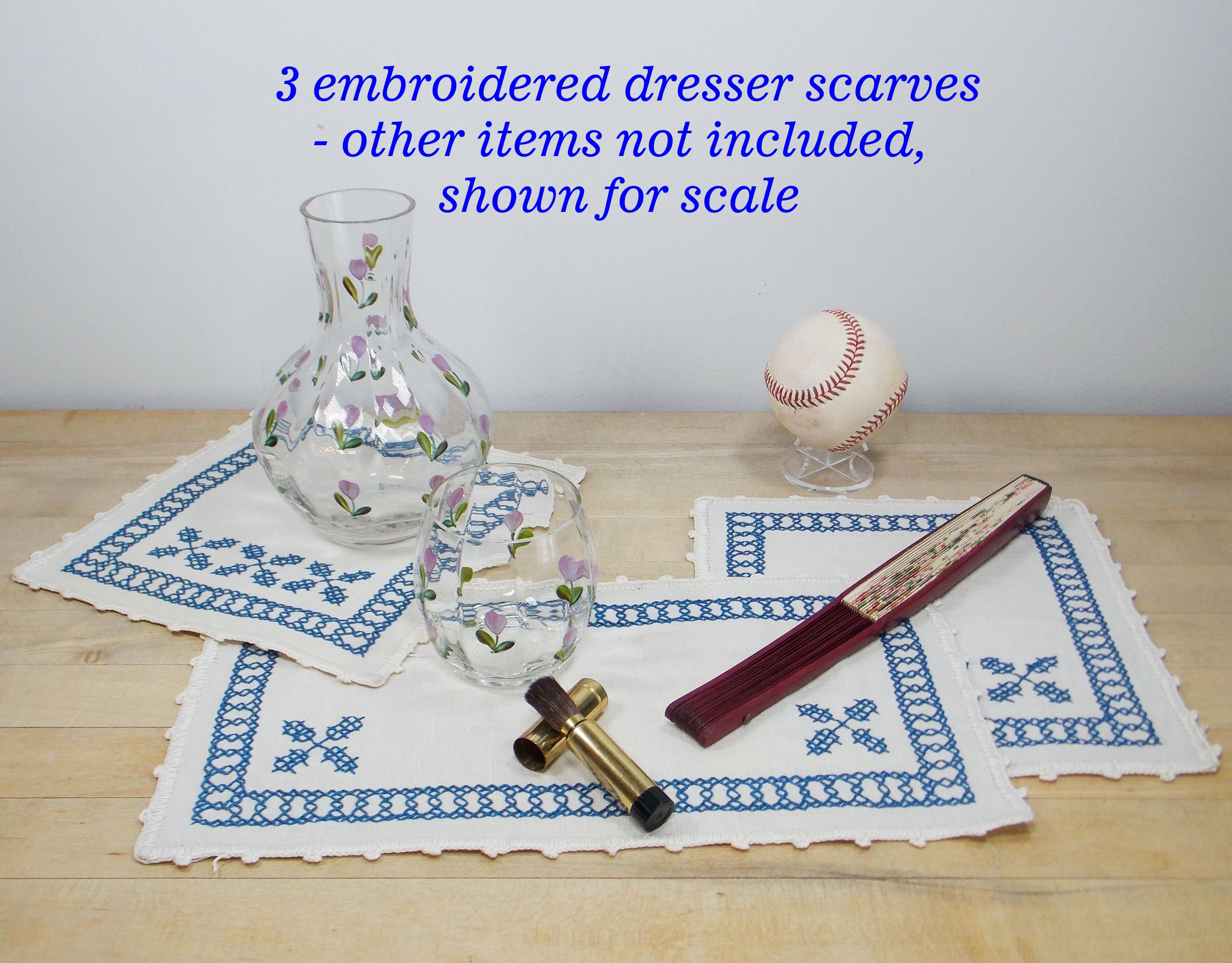 vintage embroidered dresser scarves Vintage Hand Embroidered Table Runner Dresser Scarf Floral Leaves Croc –  Avid Vintage main image 1
