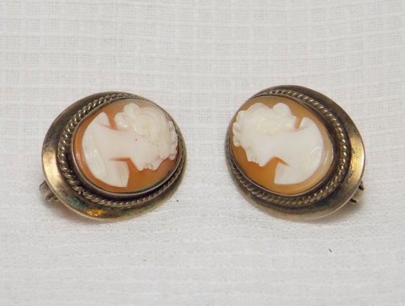 Silver Cameo Earrings - Vintage Clip-on Earrings - image 2