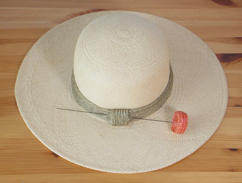 Natural Straw Hat with Green Band and Orange Straw Flower