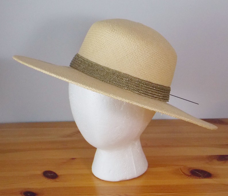 Natural Straw Hat with Green Band and Orange Straw Flower