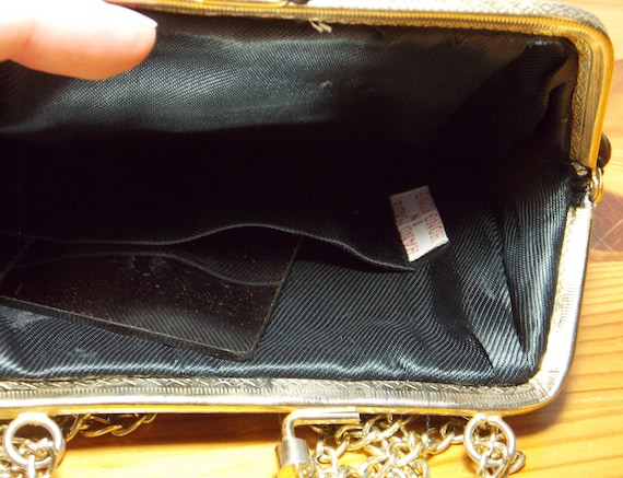 Vintage 60’s Black Satin Beaded Evening Bag with … - image 8