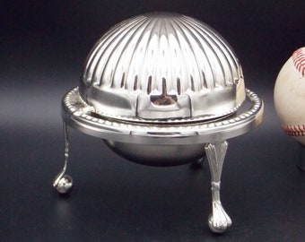 Butter/Caviar Dish with Hinged Lid - Silver Plate Dome Top Butter Dish - Caviar Dish