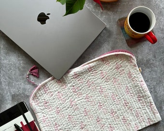 Pastel Pink Flower Quilted Laptop Sleeve  Pouch  Cover  Case  Sleeve