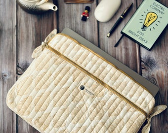 Henna Print Laptop Sleeve, Quilted MacBook Case, Double Zip Organiser Pro, Handmade Gift