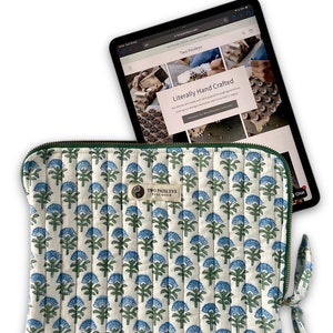 Blue Blossom iPad Tablet Quilted Sleeve Cover UK