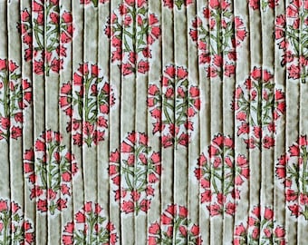 Floral PinkTuck BlockPrinted Cotton Fabric For Dress Making Sewing Craft By the Metre  LIMITED EDITION