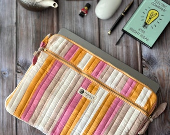 Ice Cream Laptop Sleeve, Striped Quilted MacBook Case, Double Zip Organiser Pro, Gift for Her