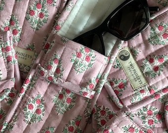 Pink Quilted Cotton Reading Glasses Case Sunglasses Pouch |Hand Block Print | Scratch Protection  | Gift for Her | Stocking Filler