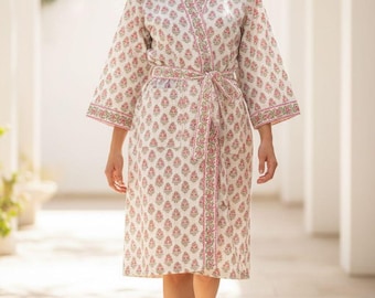 Hand Block Printed Waffle Robe | Lightweight Bathrobe | Cotton Dressing Gown | Vintage Floral  | Bridesmaid Gift | Two Paisleys