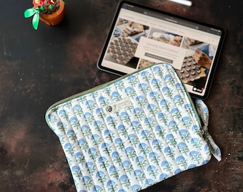 Blue Blossom iPad Sleeve, Quilted Cotton iPad Case, iPad Air, iPad Pro 11 Cover, Bridesmaid Gift