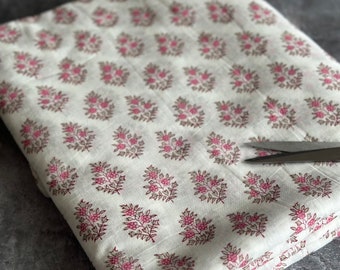 Vintage Floral Handblock Printed Cotton Fabric For Dress Making Sewing Craft By the Metre