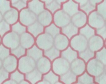 Rose Lattice Hand Block Printed Cotton Sewing Craft Fabric - Limited Edition
