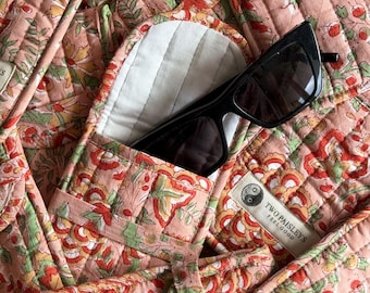 Quilted Cotton Reading Glasses Case Sunglasses Pouch : Hand-Block Floral Print, Scratch Protection