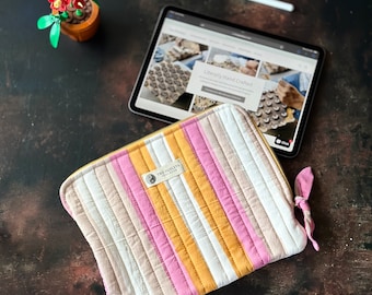 Ice Cream iPad Sleeve, Striped Quilted Cotton iPad Case, iPad Air, iPad Pro 11 Cover, Gift for Her