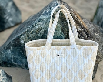 Henna Blockprint Quilted Tote Bag: Handcrafted Cotton Shopper