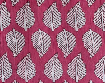 Hand Block Printed Cotton Fabric: Berry Leaves, Pink Dress Making By The Metre - Limited Edition