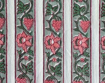 Hand Block Printed Cotton Fabric: Vintage Floral Vine Dress Making - Limited Edition