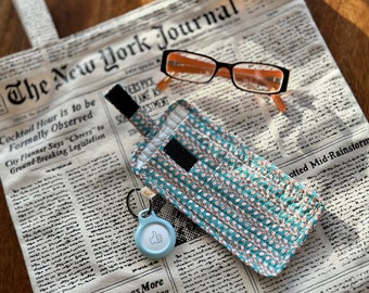 Aquatic Wave Glasses Soft Case Pouch, Spectacles Case, Handmade Woman, Child Gift