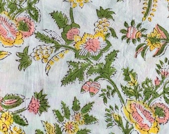 Wildflower Cotton Fabric: Hand Block Printed Floral Sewing Material - Limited Edition