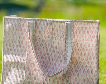 Hand Block Printed Quilted Tote Bag: Cotton Shopping Bag with Pocket -  Limited Edition