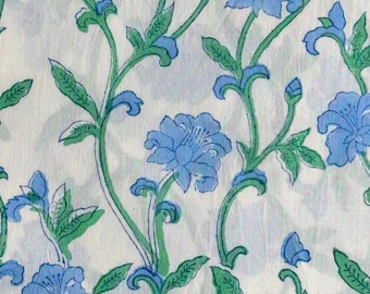 Blue Wildflower Printed Cotton Fabric For Dress Making Sewing Craft By the Metre - LIMITED EDITION