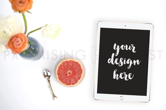 Styled Stock Photography Ipad Grapefruit Gold Twig Spoon Styled Stock Photography Ipad Grapefruit Gold Twig Spoon