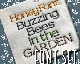 BX Honey Font Set Lettering Alphabet Numbers Monogram Machine Embroidery Design Digital Pattern INSTANT DOWNLOAD Summer FLowers Bee Garden