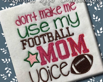 Football Mom Voice Back to School Team Spirit Machine Embroidery Design Digital Pattern INSTANT DOWNLOAD Funny Font Saying Quote Cheer Star