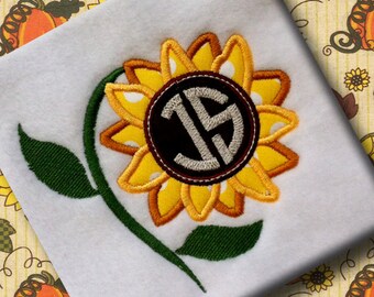 Sunflower Monogram Frame Fall Autumn Applique Design Machine Embroidery Pattern INSTANT DOWNLOAD DIgital File Flower Circle Font Frame Only