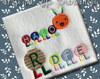Fun Caterpillar Font Set Letters Alphabet Machine Embroidery Design Digital Pattern INSTANT DOWNLOAD Inspired Hungry Boy Girl Preschool Kids
