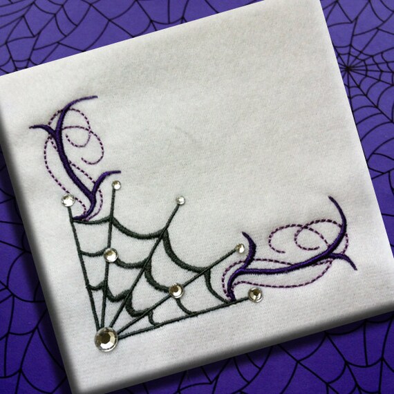 Spooky elegant halloween spider web corner machine embroidery  etsy