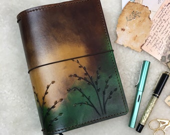 All Sizes Seagrass Ombre Brown Green Elrohir Leather Travelers Notebook Planner A4 A5 A6 B6 Cahier Pocket Regular Personal Passport A7