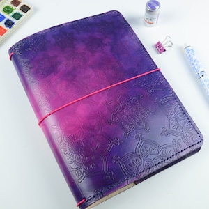 Cuaderno de viaje con mandala morado de todos los tamaños Fauxdori Midori A5 A6 Cahier B6 B5 Composition Slim Pocket Regular Personal Passport A7 A8