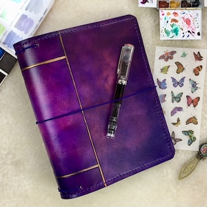 All Sizes Purple Vintage Book Travelers Notebook Elrohir Leather Fauxdori Midori A4 A5 B6 A6 Cahier B6 Pocket Regular Passport A7