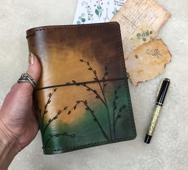 All Sizes Seagrass Ombre Brown Green Elrohir Leather Travelers Notebook Planner A4 A5 A6 B6 Cahier Pocket Regular Personal Passport A7 image 7