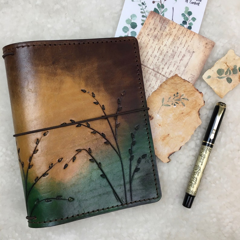 All Sizes Seagrass Ombre Brown Green Elrohir Leather Travelers Notebook Planner A4 A5 A6 B6 Cahier Pocket Regular Personal Passport A7 image 5