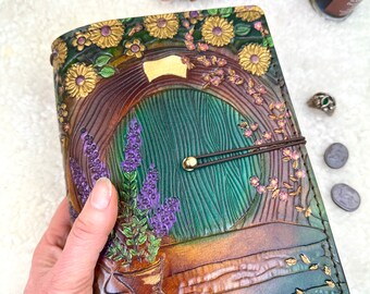 Elrohir Leather A5 Hobbit-Door Travelers Notebook Leather Planner Cover Lord Rings LO TR Fairy Door journal grimoire bujo