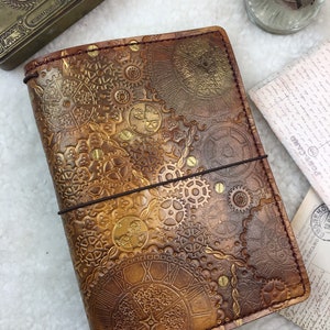 Alla storlekar Steampunk klockor och kugghjul Reseanteckningsbok Elrohir läder Fauxdori Midori A4 A5 B6 A6 Cahier B6 ficka vanligt pass A7